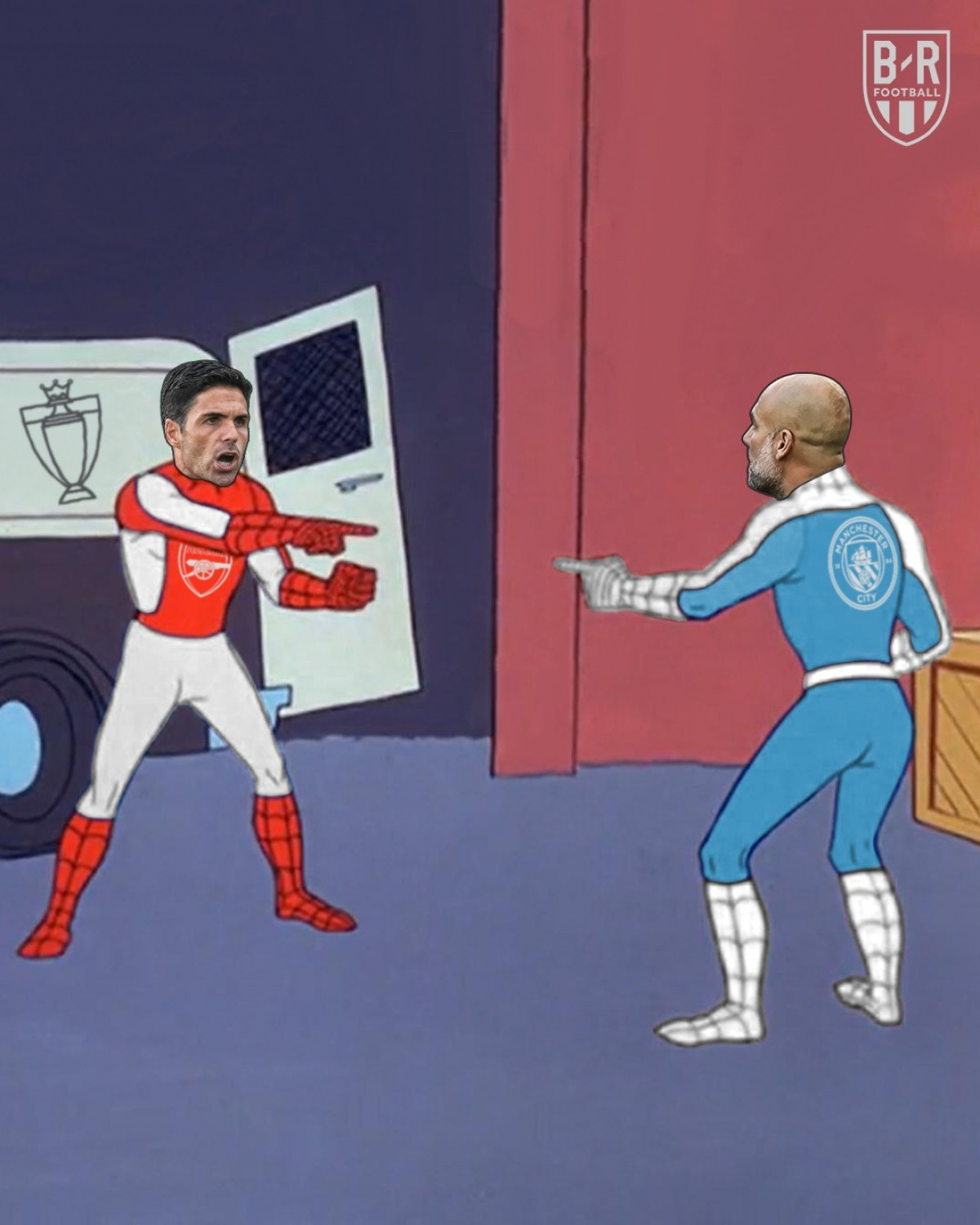 Không thể phân biệt ai là Guardiola, ai là Arteta. (Ảnh: Bleacher Report).