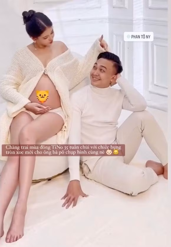 Le Au Ngan Anh khoe bung bau tron xoe khi chup anh cung chong-Hinh-2