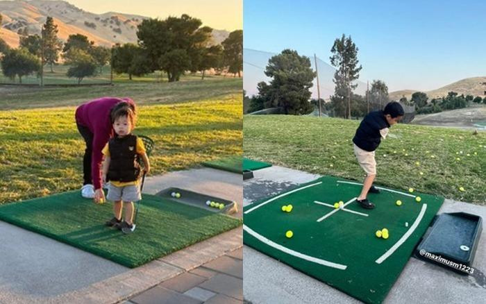 Pham Huong cho hai con choi 