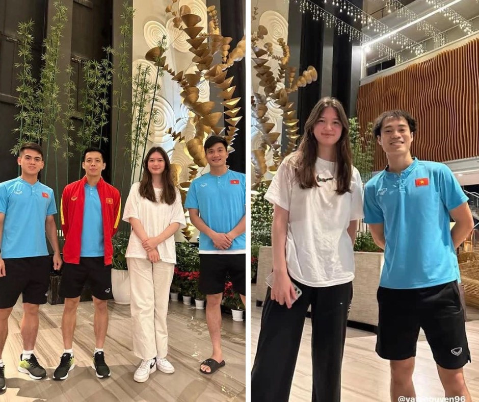 Mới 16 tuổi nhưng cô nàng sở hữu chiều cao đến 1,77m. Trong những tấm hình bên các đồng nghiệp của anh trai, cô công chúa nhỏ ngày nào giờ còn cao hơn một số cầu thủ như Văn Toàn, Văn Khang, Văn Quyết,...