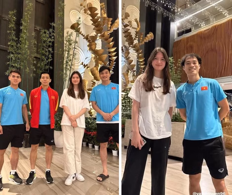 Mới 16 tuổi nhưng cô nàng sở hữu chiều cao đến 1,77m. Trong những tấm hình bên các đồng nghiệp của anh trai, cô công chúa nhỏ ngày nào giờ còn cao hơn một số cầu thủ như Văn Toàn, Văn Khang, Văn Quyết,...