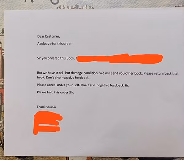 Khach hang dat mua sach online, nguoi ban gui sach khac kem loi nhan-Hinh-2