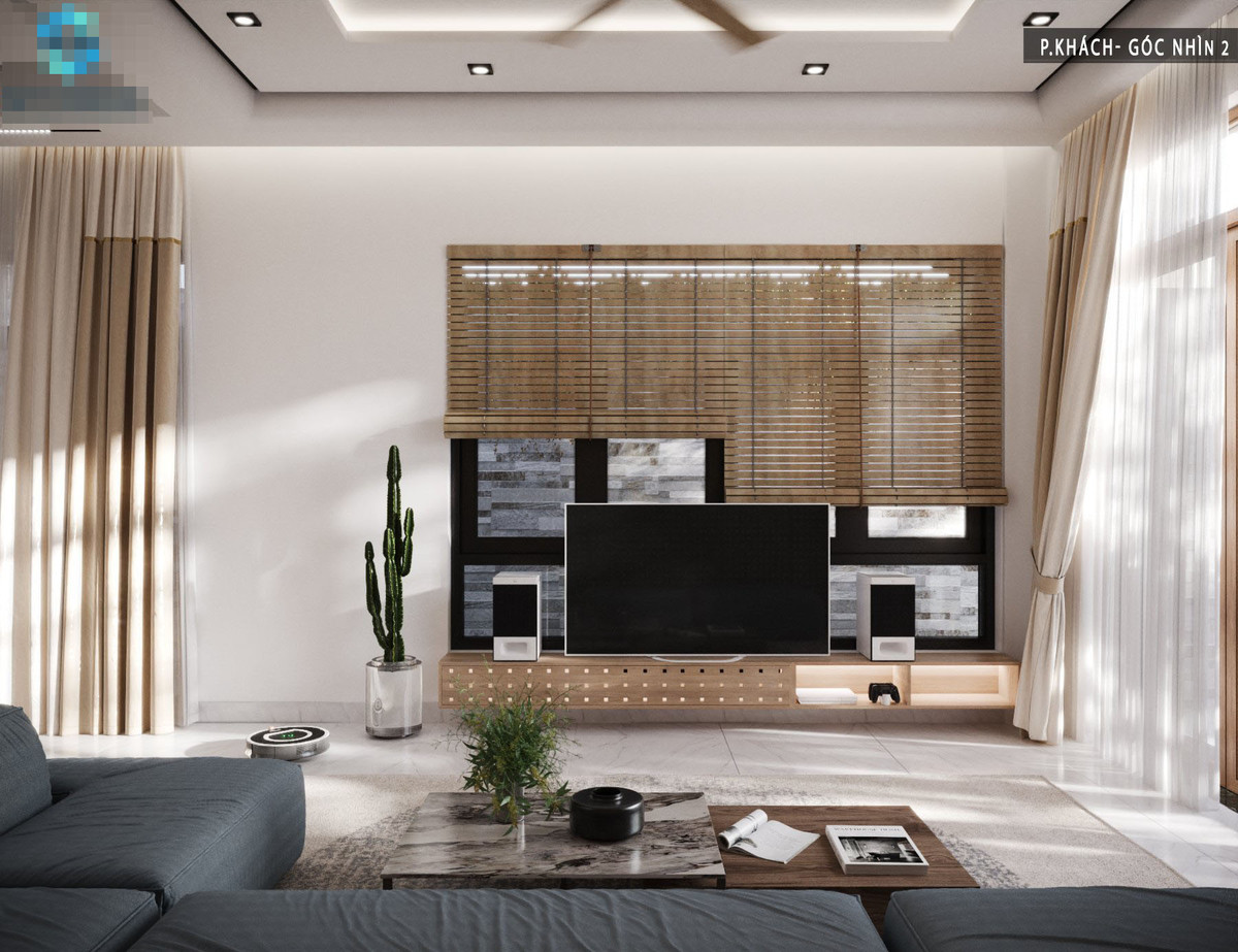 Cửa sổ phòng khách nhìn ra khe thoáng. Lớp mành trúc gọn gàng, tạo vẻ đẹp mộc mạc, đơn giản.