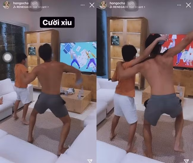 Mới đây, Hồ Ngọc Hà chia sẻ đoạn clip ngắn trên trang cá nhân, ghi lại cảnh Kim Lý và Subeo nhảy nhót tưng bừng trong biệt thự triệu đô. Trong đó, khoảnh khắc nam diễn viên khoác vai Subeo "zẩy đầm" đặc biệt khiến nhiều người thích thú, trông họ chẳng khác nào cha con ruột.