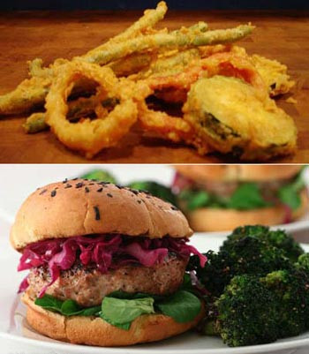 Rau củ chiên giòn. Hầu hết những loại rau củ chiên này đều chứa nhiều chất béo, năng lượng và natri. Những vitamin cần thiết như vitamin A và C có trong rau củ đều bị mất đi trong quá trình chế biến, vì vậy rau củ chiên chẳng cung cấp chút dinh dưỡng nào.