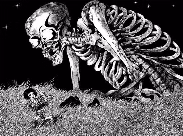 Trong văn hóa dân gian Nhật Bản, Gashadokuro là bộ xương khổng lồ cao hơn một người bình thường 15 lần. Nếu nhìn thấy con người, nó sẽ lao vào và cố gắng cắn đứt đầu nạn nhân. Con ma này có nguồn gốc từ bộ xương của những người chết đói.