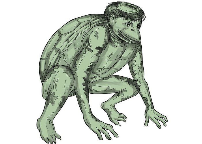 3. Kappa là loài thủy quái được mô tả như một tiểu yêu, kích thước tương đương một đứa trẻ, da xanh xám, có mùi tanh, tóc bờm xờm, giữa đỉnh đầu có đĩa hình bầu dục, tay chân có màng, lưng có mai như mai rùa, miệng như mỏ chim, bơi lặn cực giỏi…