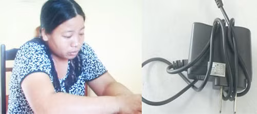 Hung thủ An Thị Thêu cùng tang vật tại cơ quan điều tra.