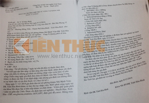 Bản báo cáo vụ việc mà BV Đa khoa tỉnh Hòa Bình gửi lên Sở y tế Hòa Bình.