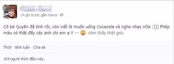 Thông tin từ bạn bè của Quyên cho biết, cô đã tỉnh lại.