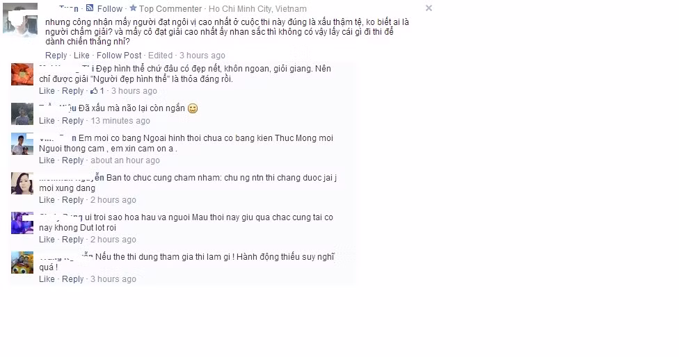 Tai Tuan thì lại thắc mắc: "Nhưng công nhận mấy người đạt ngôi vị cao nhất ở cuộc thi này đúng là xấu thậm tệ, không biết ai là người chấm giải? và mấy cô đạt giải cao nhất ấy nhan sắc thì không có vậy lấy cái gì đi thi để giành chiến thắng nhỉ?".