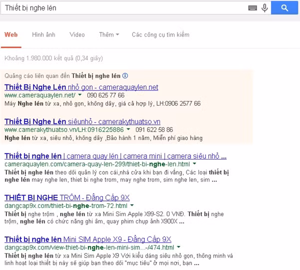 Gần 2.000 website rao bán rôm rả thiết bị nghe lén.