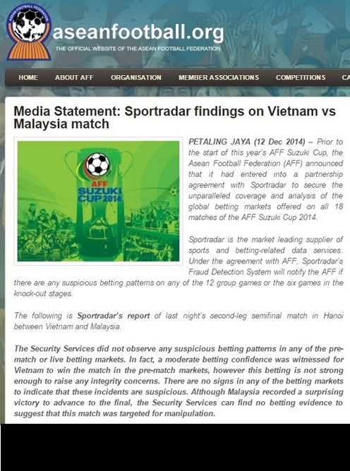 Tuy nhiên, các cầu thủ, người hâm mộ chân chính đã có thể phần nào nhẹ nhõm hơn khi mới đây AFF cùng các đối tác đã kết luận trận ĐT Việt Nam gặp ĐT Malaysia không có biểu hiện tiêu cực.