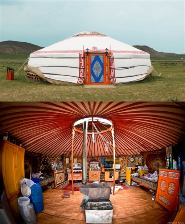 Hình ảnh trước và trong một túp lều của người Mông Cổ