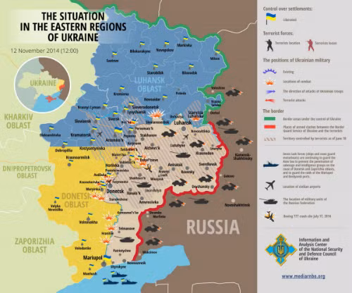 Bản đồ tóm lược tình hình ở miền đông Ukraine