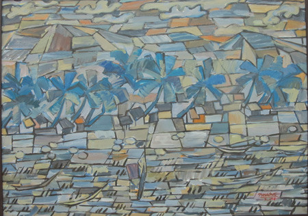 Triển lãm còn có sự tham gia của các họa sĩ, nhà điêu khắc là lãnh đạo và giảng viên của trường Đại học Mỹ thuật Việt Nam. Ảnh: "Nơi đảo xa" của Chu Anh Phương.