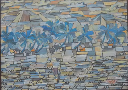 Triển lãm còn có sự tham gia của các họa sĩ, nhà điêu khắc là lãnh đạo và giảng viên của trường Đại học Mỹ thuật Việt Nam. Ảnh: "Nơi đảo xa" của Chu Anh Phương.