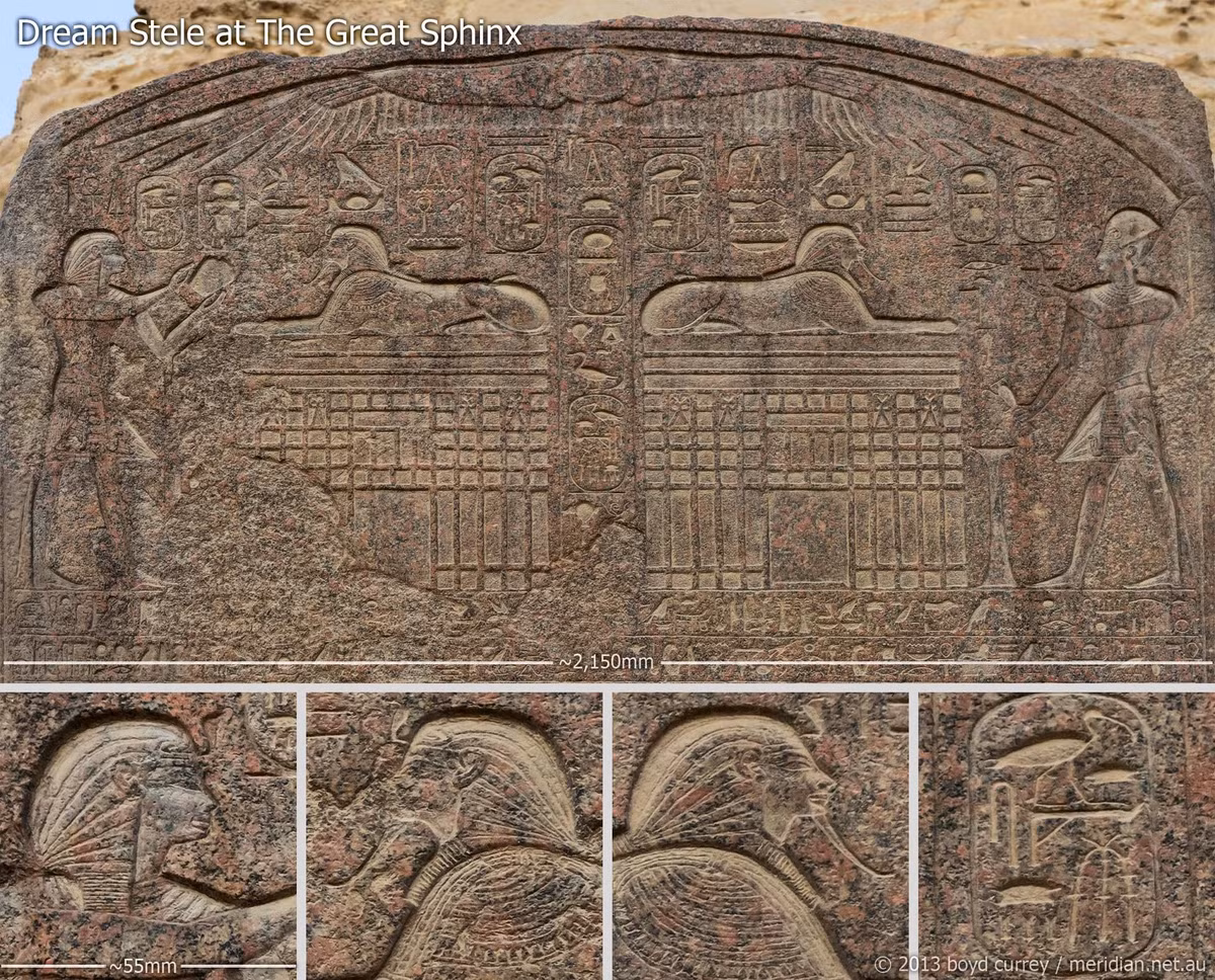 Bằng chứng được đưa ra cho điều này là tấm bia Giấc mơ, xuất hiện rất lâu sau đó dưới triều đại của pharaon Thutmose IV đã liên hệ tượng Nhân sư với tên tuổi Khafra.