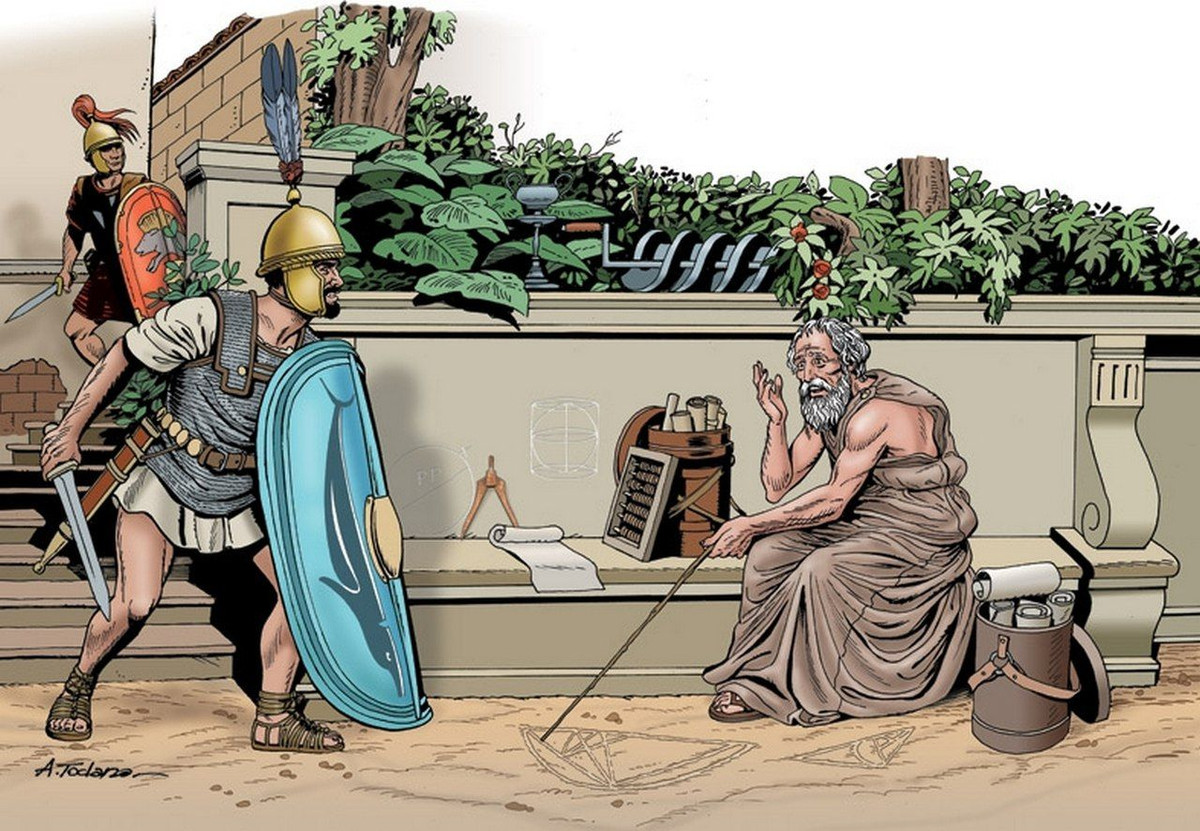 Sau khi Syracuse bị chiếm, Archimedes bị sát hại bởi một binh sĩ La Mã. Người ta nói rằng lúc ấy Archimedes đang rất mải mê với việc tính toán và ông đã yêu cầu kẻ giết mình đừng làm phiền ông.