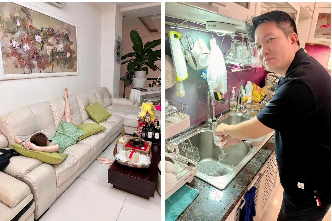 Dai gia quan 7 an Tet: Vo gac chan xem TV, chong lui hui rua bat