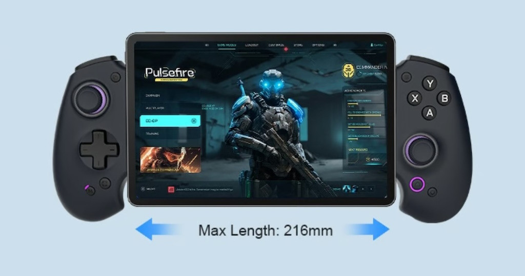 "Phẫu thuật" bộ điều khiển game di động được tán dương... "đỉnh nóc kịch trần" Với chiều dài tối đa, tay cầm Abxylute S9 có thể gắn được cho tablet 8,7 inch. Ảnh: Note Check