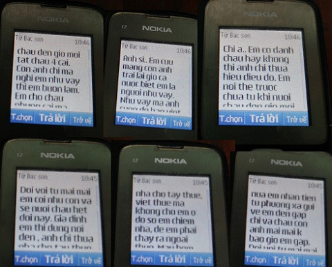 Một số nội dung tin nhắn Sơn gửi vào điện thoại chị Giang.