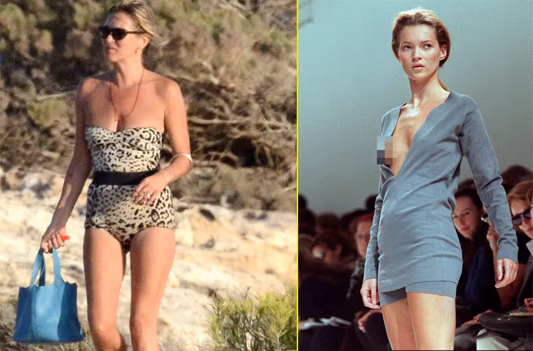 Siêu mẫu Kate Moss là một trong những hình tượng lớn nhất trong làng mẫu từ nhiều năm nay. Ở cái tuổi tứ thập, cô vẫn rất đắt show trình diễn, làm mẫu ảnh, dù thân hình đã mập hơn trước rất nhiều.