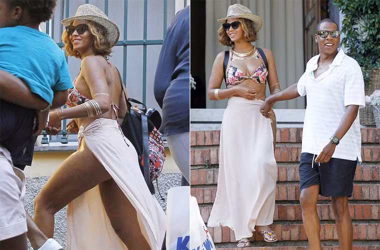 Chàng rapper 44 tuổi còn dìu vợ từng bước khi cô phải xuống bậc.