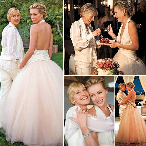 Ellen và Portia hạnh phúc trong đám cưới năm 2008.