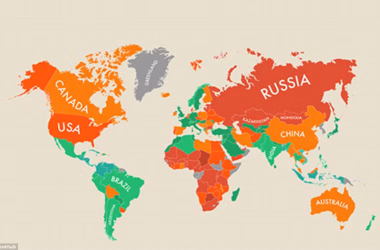 Bản đồ phản ánh mức độ hạnh phúc của người dân tại 151 quốc gia trên thế giới. Bản đồ thể hiện 6 mức độ màu sắc, trong đó những nước có màu xanh tươi sáng nhất chính là những nước hạnh phúc nhất
