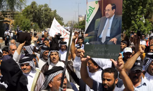 Người Iraq biểu tình ở Baghdad ủng hộ Thủ tướng Nouri al-Maliki.