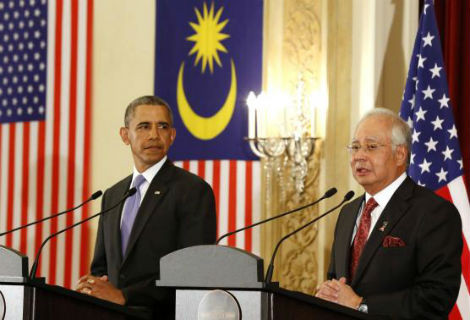 Tổng thống Mỹ Barack Obama và Thủ tướng Malaysia Najib Razak tại buổi họp báo.