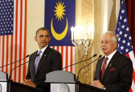 Tổng thống Mỹ Barack Obama và Thủ tướng Malaysia Najib Razak tại buổi họp báo.