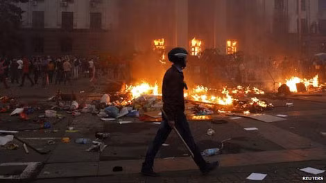 Tòa nhà Trade Union bị đốt cháy ngày 2/5 tại Odessa.