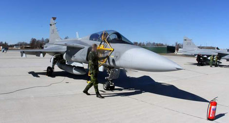 Máy bay chiến đấu JAS-39 Gripen của Không quân Thụy Điển.