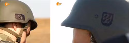 Dấu hiệu của Đức quốc xã trên mũ của lính tình nguyện Ukraine.