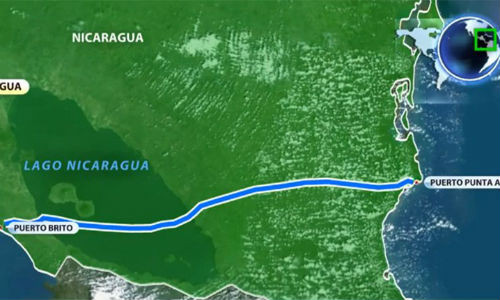 Vị trí dự kiến của kênh đào Nicaragua sát sườn Mỹ của Trung Quốc.