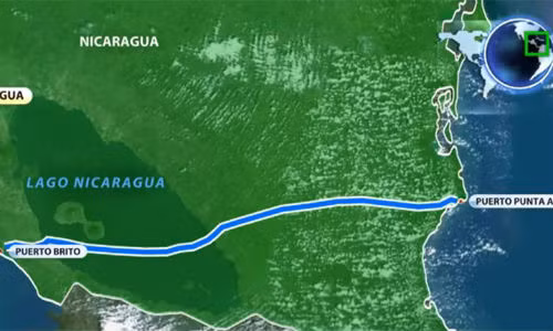 Vị trí dự kiến của kênh đào Nicaragua sát sườn Mỹ của Trung Quốc.