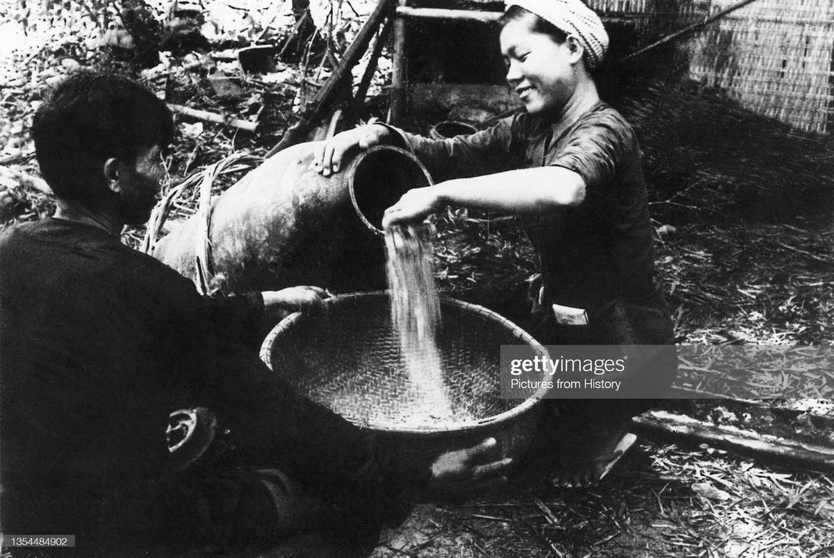 Nam giới và phụ nữ Củ Chi lấy thuốc bom Mỹ để chế tạo mìn, 1966.