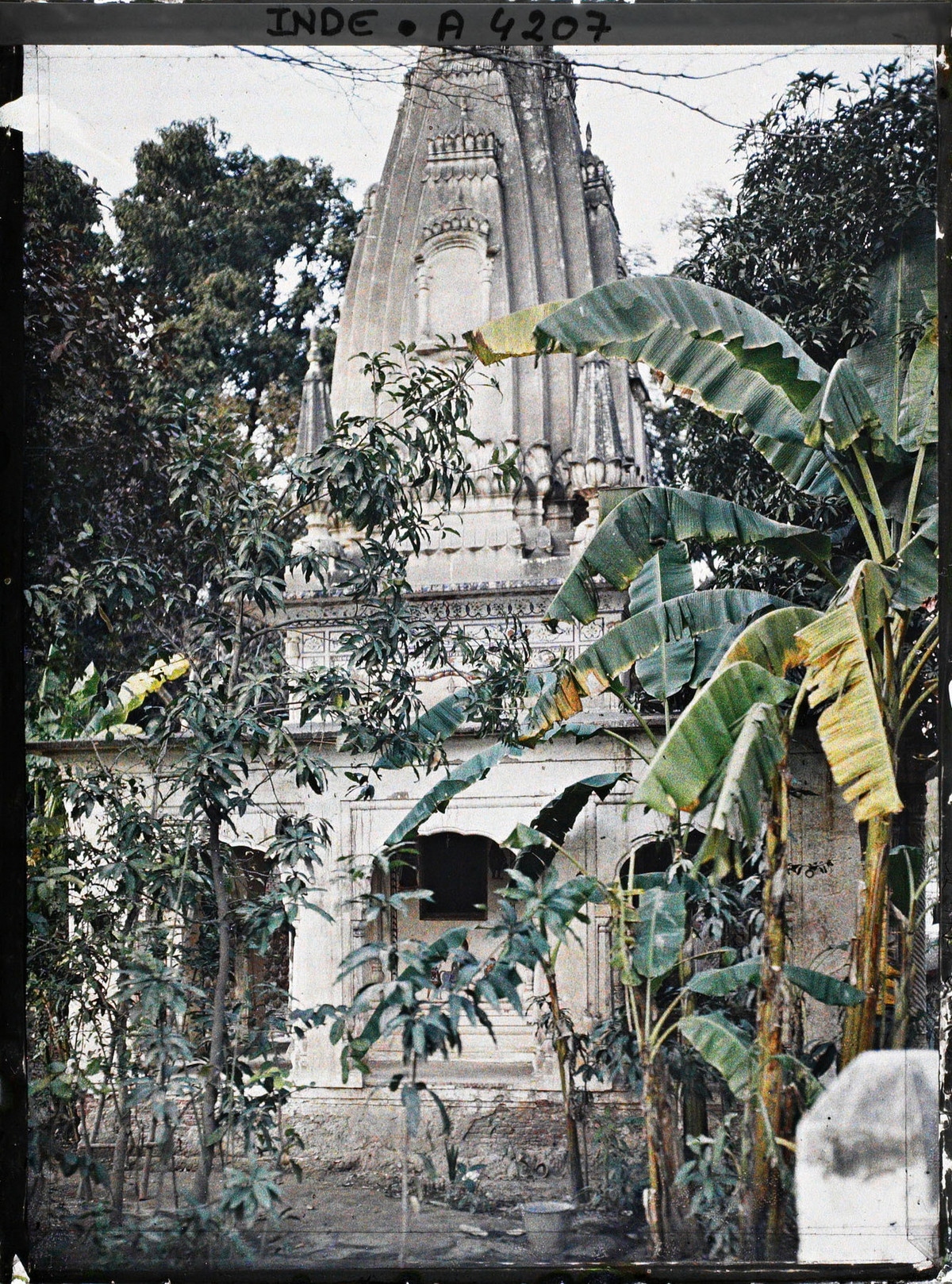 Ngôi đền Hindu nhỏ nằm giữa vườn cây rậm rạp.