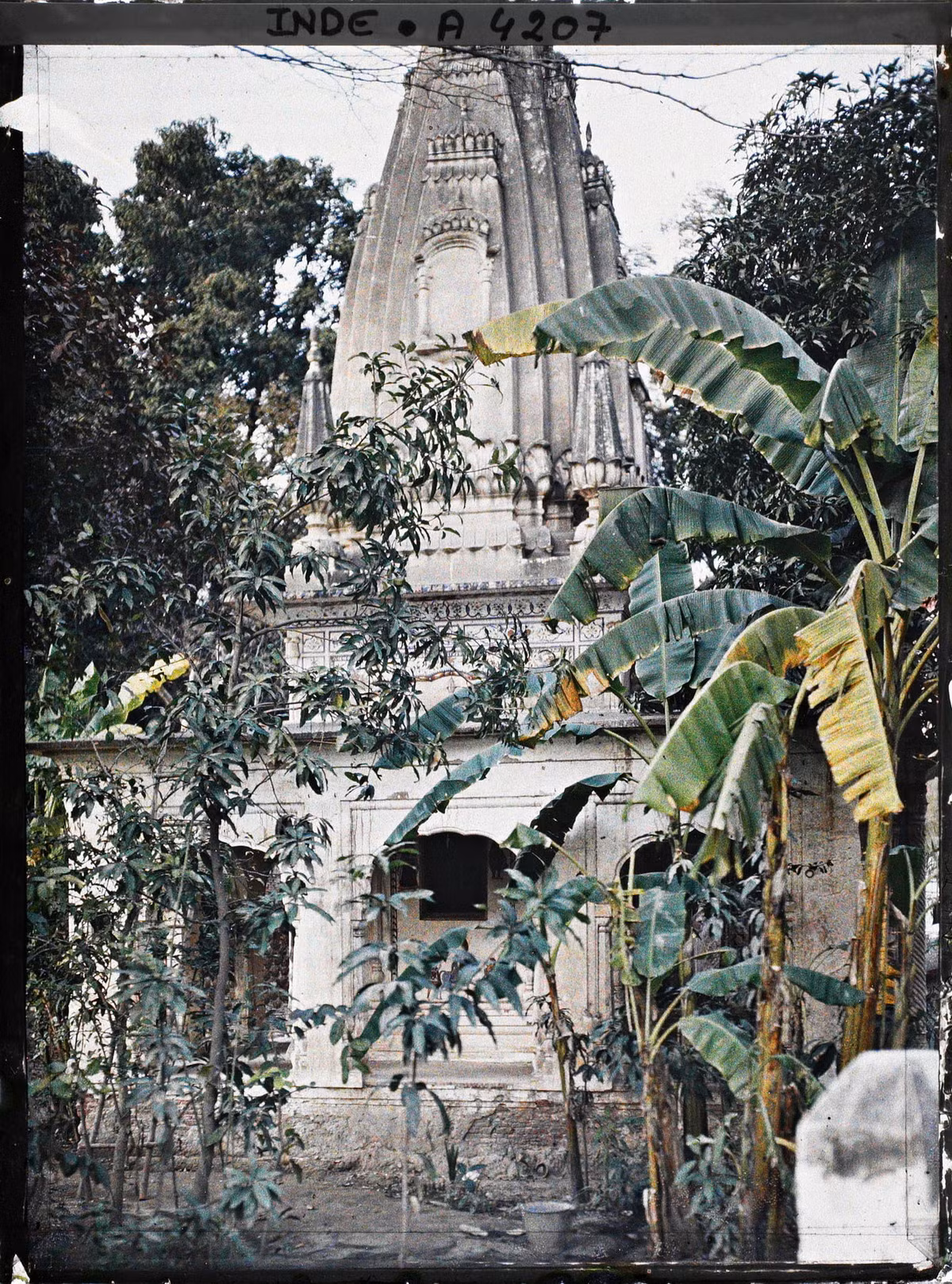 Ngôi đền Hindu nhỏ nằm giữa vườn cây rậm rạp.