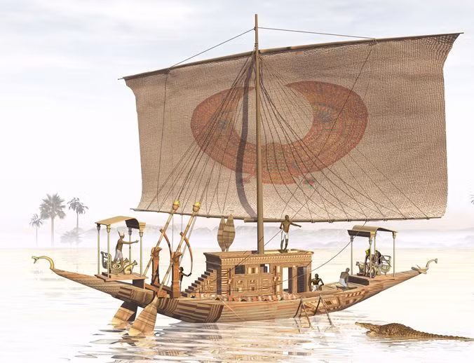  5. Tàu thuyền (khoảng 4.000 TCN): Khoảng năm 4.000 TCN, người Ai Cập cổ đại đã biết làm những chiếc thuyền buồm bằng gỗ. Sau đó, người Phoenician và Hy Lạp đã làm được những chiếc thuyền lớn hơn. Đây là bước tiến vượt bậc trong việc đi lại, tạo cơ sở cho hoạt động thương mại quốc tế.