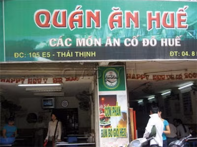Quán ăn Huế, 105 E5 Thái Thịnh phụng vụ nhiều món ăn đậm chất Huế hơn cả như cơm âm phủ, cơm rang hến, cơm thịt kho... Quán bình dân và giá cả bình dân.