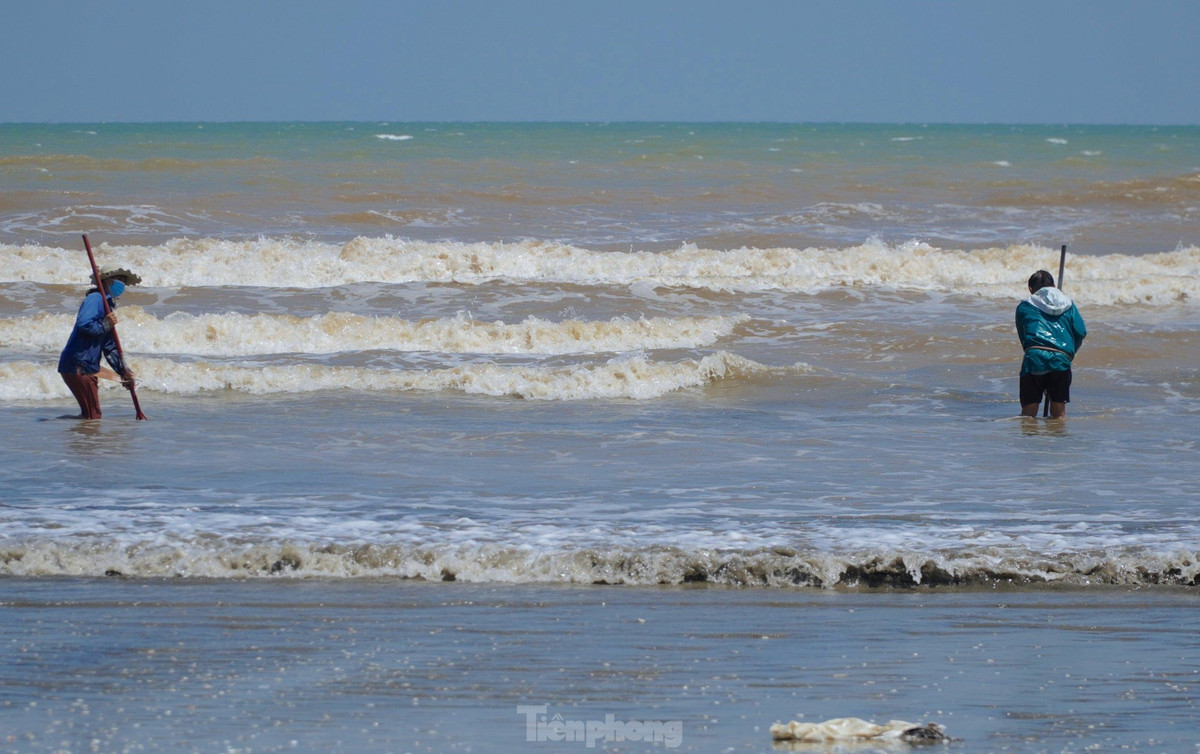 Người dân nơi đây gọi đây là nghề "đi giật lùi" vì tất cả mọi người từ kéo cá, cào ngao đều phải đi lùi về phía sau. Trong ảnh dụng cụ người dân dùng để đi bắt ngao là một chiếc cào tre dài chừng 1,5m có gắn một chiếc lưỡi sắt dài phía dưới.