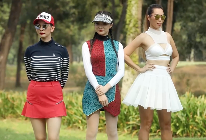 Sao Viet chon trang phuc ra san golf: Nguoi dien vay bo sat, nguoi khoac khan long long lon