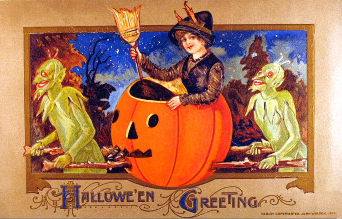 Mụ phủ thủy trên chiếc kiệu do hai yêu tinh màu xanh khiêng. Ảnh: The Year of Halloween.