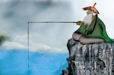 Tranh vẽ gợi lại tích Khương Tử Nha ngồi câu cá gặp Văn Vương. Ảnh: Internet.