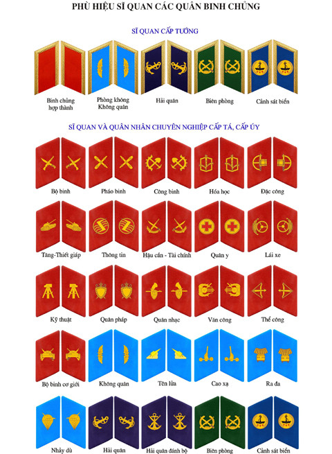 Quân hàm dễ nhận biết nhưng phù hiệu của các lực lượng khác nhau trong quân đội thì khá rắc rối đối với những người không phải quân nhân. Trong ảnh là phù hiệu của một vài binh chủng.