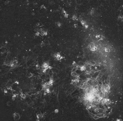 "Cấu trúc hydrogen trong Magellanic Cloud (thiên hà nhỏ gần cực Nam)".