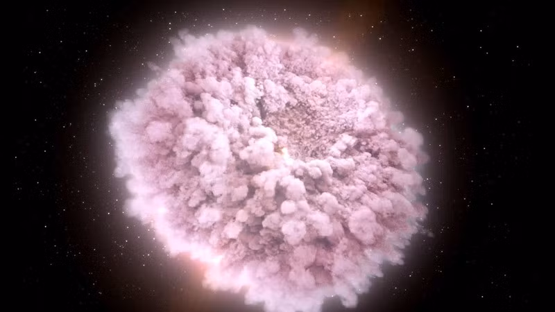 Dựa trên một sự kiện có thật được phát hiện trong 1 thiên hà nằm cách chúng ta 130 triệu năm ánh sáng, NASA đã công bố 1 hình ảnh đồ họa ấn tượng cho thấy một đám mây các mảnh vụn nóng và đặc đang mở rộng trước khi 2 ngôi sao neutron va vào nhau.